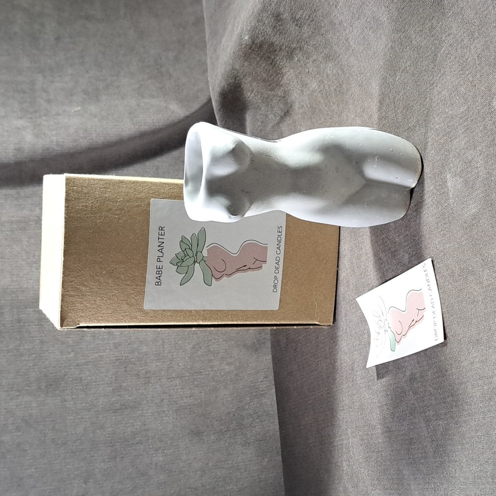 Drop Dead Candles Grey Plaster Babe Body Planter 5.5" NEW IN BOX